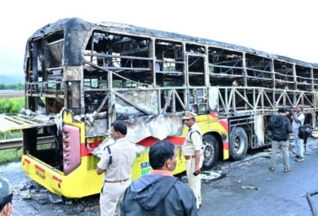 20 dead in India as bus catches fire following motorcycle collision