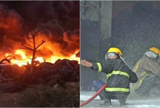 Massive fire erupts at Karachi tire Warehouse, Rescue operation continues for 19th hour