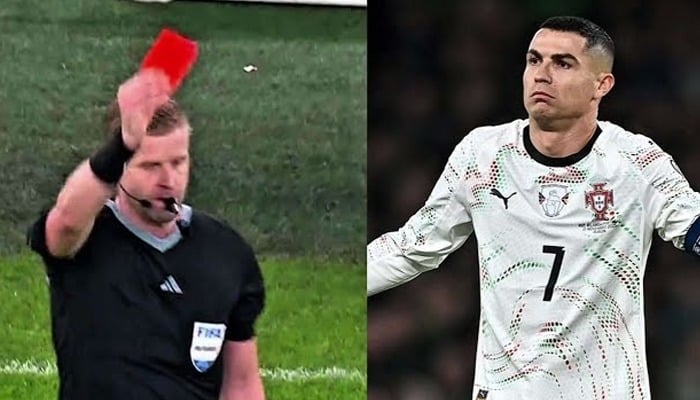 Football World stunned as CR7 receives his first international red card