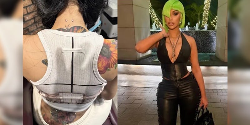 Cardi B debuts new dermal implant and neck piercing in bold black-leather look
