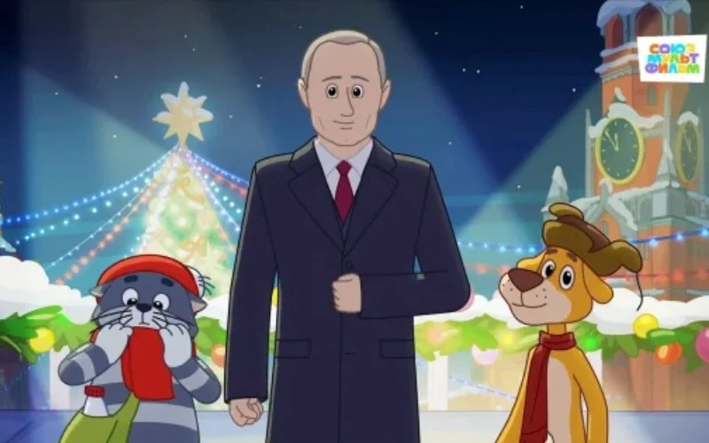Putin meets talking cat and dog in popular Russian cartoon