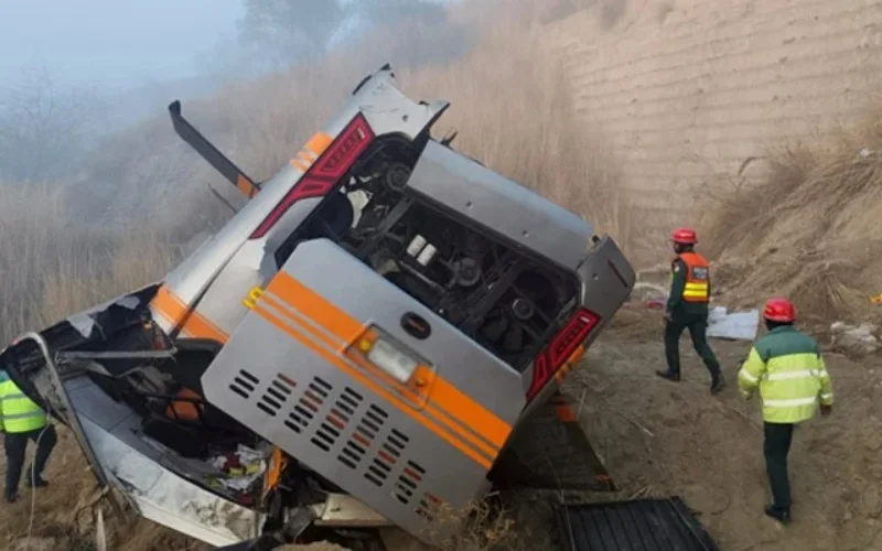 Five killed, 27 injured as passenger bus plunges into ravine in Chakwal