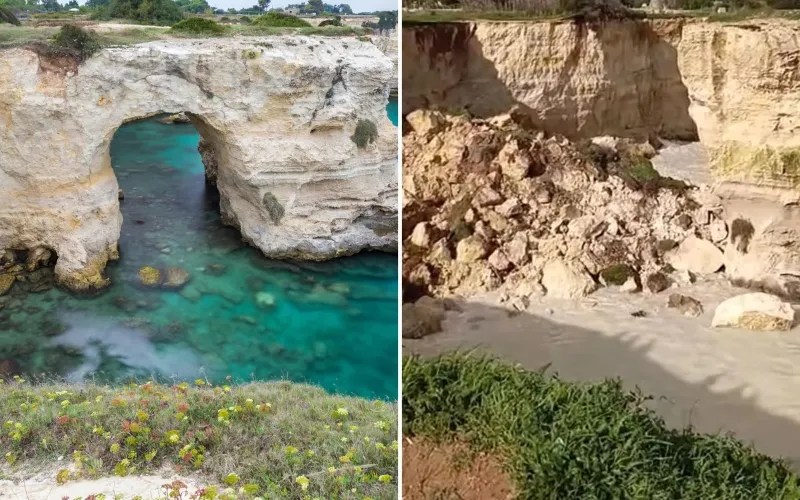 The beloved Lovers Arch, a natural marvel along Italy’s southern coast, dramatically collapsed into the sea amidst a fierce storm on Valentine’s Day, shocking visitors and locals alike. Situated among the striking sea stacks of Sant’Andrea in Melendugno, Puglia, the arch had long been celebrated as a picturesque symbol of the Adriatic coastline and a favorite site for romantic proposals and photos. The collapse followed days of intense storm activity, with powerful surges, heavy rainfall, and relentless winds gradually eroding the historic formation, leading to its sudden fall. Melendugno’s mayor, Maurizio Cisternino, expressed deep sadness over the loss, calling it “a heartbreaking blow” to the region’s natural heritage. “This was one of Italy’s most iconic natural landmarks and now it has vanished,” he remarked. Local authorities confirmed that the structure had been weakened over time by the relentless weather conditions, and the recent storm proved to be the final blow. Experts emphasized the growing threat posed by climate change, noting that rising sea temperatures are increasing the frequency and severity of Mediterranean weather events. “Medicanes, or Mediterranean cyclones, are becoming more common as ocean temperatures climb,” explained Christian Mulder, a climate scientist at the University of Catania. “These extreme weather patterns threaten to reshape our coastlines and natural landmarks.” The loss of the Lovers Arch is a poignant reminder of the urgent need to address climate change and preserve Italy’s natural beauty for future generations.