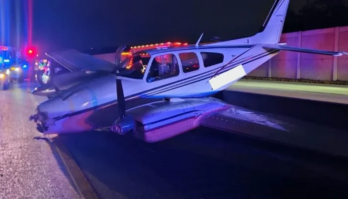 Plane crash-lands on top of Toyota on Florida freeway following engine trouble