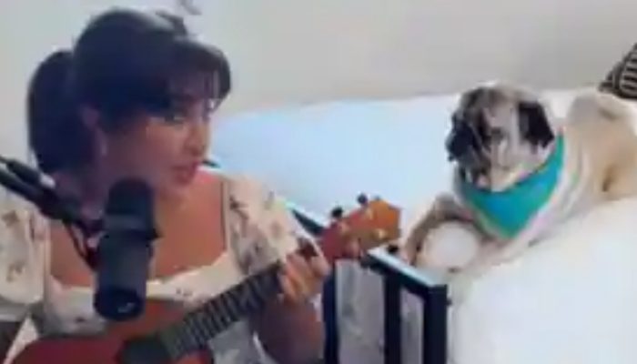 Woman sings Bruno Mars' Just the Way You Are to her pet puppy