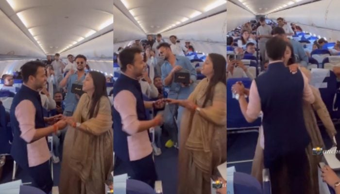 Couple dancing on flight