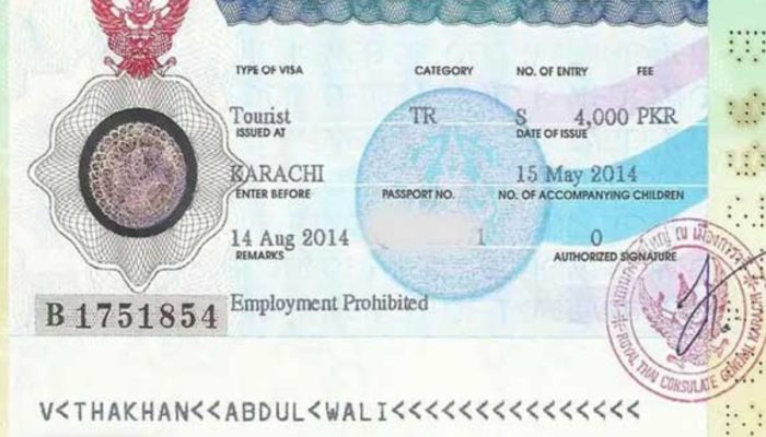 Thailand visit visa fee in Pakistan - December 2024